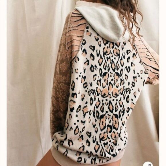 Free People Leopard Print Hoodie in Brown and Cream - Picture 3 of 9